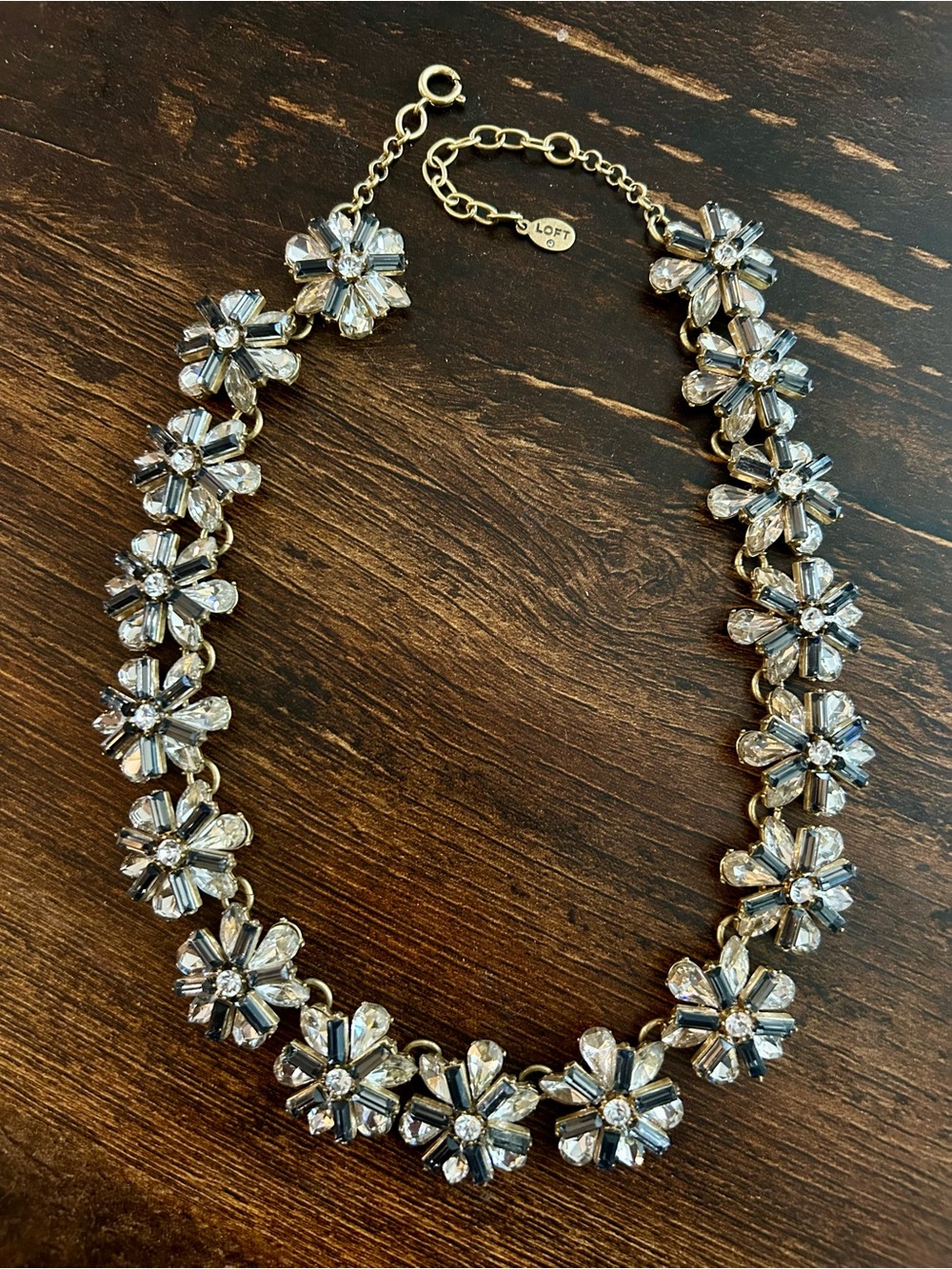 LOFT Gold-Tone Crystal Flower Necklace with Clear Stones